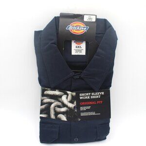 Dickies Men's Navy Blue Short Sleeve Work Shirt Original Fit Easy Care 4XL New